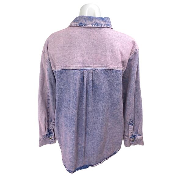 MNG Mango Women's Purple Washed Colorblock Patchwork Denim Jean Jacket Size M - Picture 2 of 5